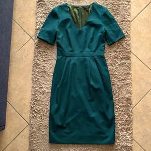 J Crew Green Pencil Style Fully Lined Dress
